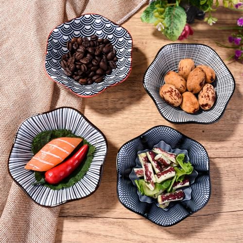 Whitenesser Black Soy Sauce Dishes,Ceramic Sauce Cups Dipping Sauce Bowls Set of 4 Serving Soy Sauce, Cold Dish (B)