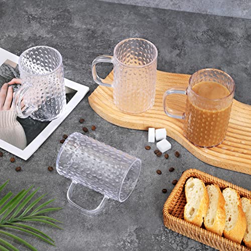 Hawnn Coffee Mugs Set of 4, Plastic Coffee Cups Set, 16 Ounce Unbreakable Clear Coffee Mug Plastic with Handle, Reusable Plastic Mug Dishwasher Safe