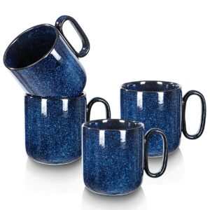vicrays Ceramic Coffee Mug Set - 18 Ounce Large Stoneware Mug for Men Women - Unique Glazed Porcelain Mugs with Handle for Coffee Latte Tea Milk Cocoa - Set of 4 (Blue)
