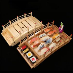 BOLLAER Arch Bridge Sushi Boat, Sushi Tray Sushi Bridge Arched Bottom Sushi Sashimi Container Wooden Arched Bridge Sushi Plate Serving Boat Plate for Restaurant or Home