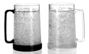 easicozi double wall gel frosty freezer ice mugs clear 16oz set of 2 (black and white)