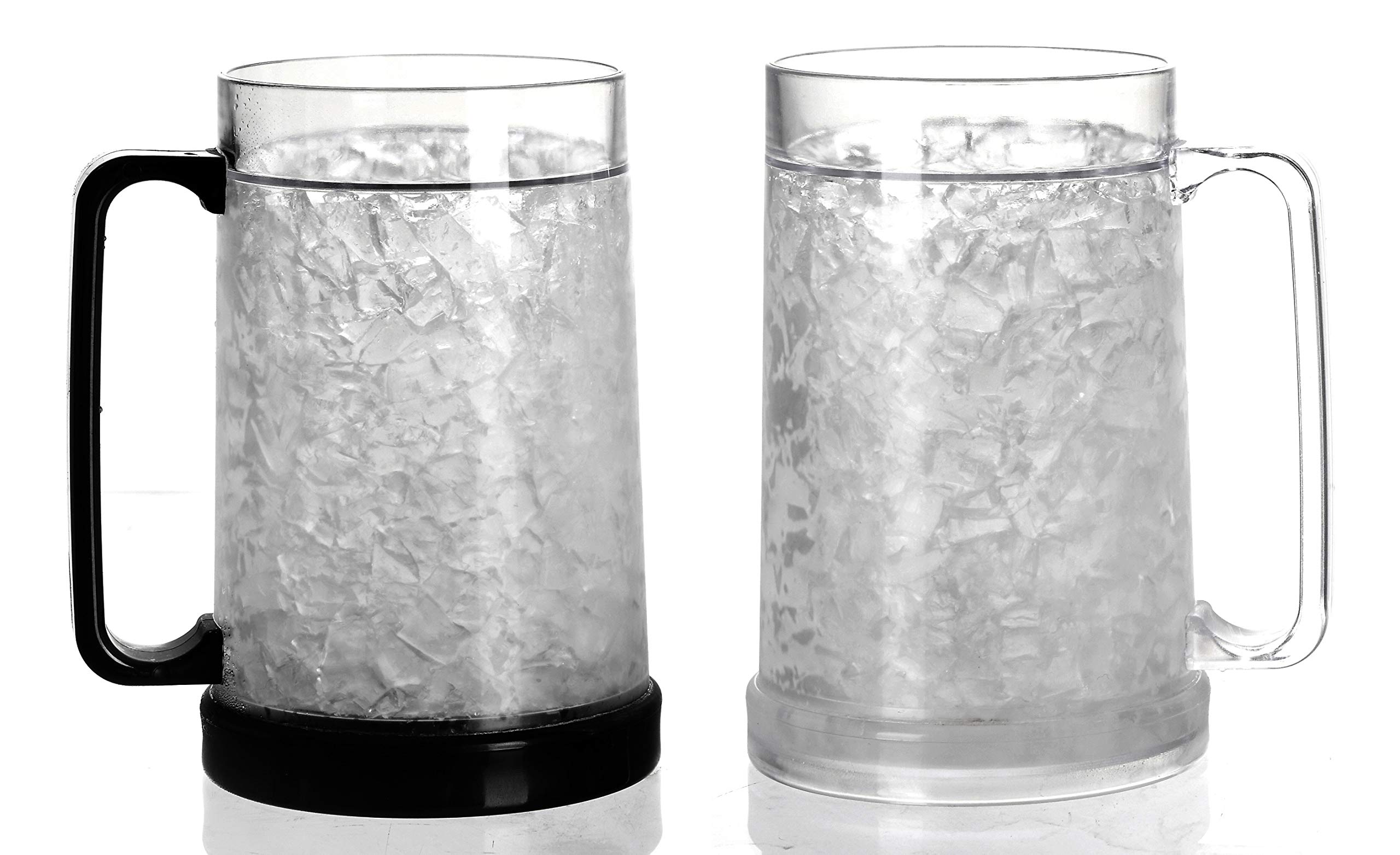 EASICOZI Double Wall Gel Frosty Freezer Ice Mugs Clear 16oz Set of 2 (Black and White)