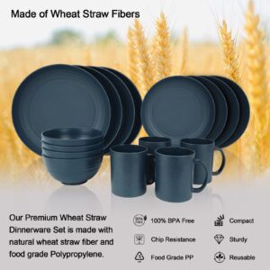 Kitdoyo Wheat Straw Dinnerware Sets - Camping Dishes Set for 4 - Unbreakable Kids Plastic Dinnerware Set - Plastic Plates and Bowls Set - Cereal Bowl - College Dorm Room Essentials