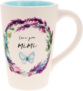 pavilion - mimi inspire 17-ounce cup, floral pattern coffee mug, butterfly coffee cup, spring summer kitchen ideas, mimi gifts, microwave & dishwasher safe, 1 count, cream
