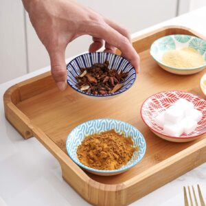 KitchenTour 2.5 Oz Dipping Sauce Bowls, Ceramic Soy Sauce Dish for Seasoning, Sushi, Appetizer, Vinegar, Ketchup, BBQ - Assorted Colorful Design(Set of 6)