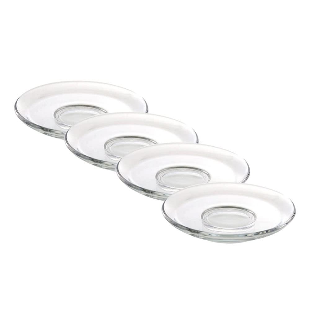 STOBOK 4pcs Clear Coffee Plates Round Cup Saucers Small Glass Plates Snack Plates Coffee Tea Saucer Drinkware Coffee Tea Dish for Home Kitchen