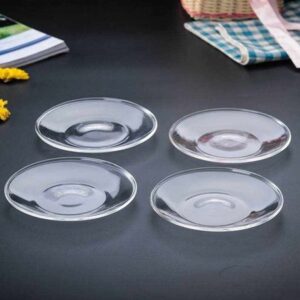 STOBOK 4pcs Clear Coffee Plates Round Cup Saucers Small Glass Plates Snack Plates Coffee Tea Saucer Drinkware Coffee Tea Dish for Home Kitchen