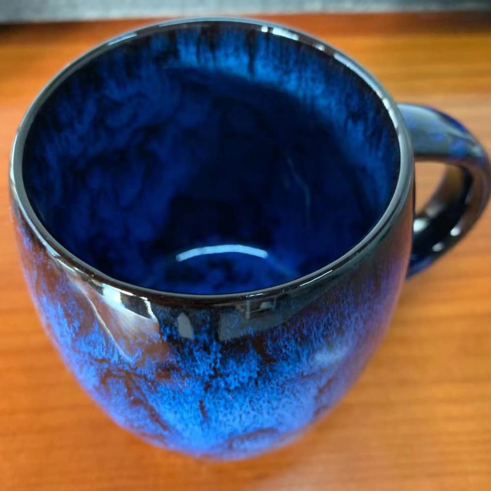 CASLONEE Exquisite 16 Oz Retro Ceramic Coffee Cups Milk Mugs Kiln Altered Glaze Porcelain Tea Cup Beautiful Christmas/Birthday Gift for Friends/Family Members (16 oz Retro Blue)