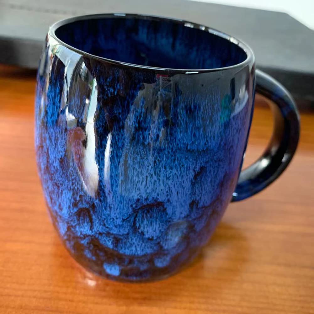 CASLONEE Exquisite 16 Oz Retro Ceramic Coffee Cups Milk Mugs Kiln Altered Glaze Porcelain Tea Cup Beautiful Christmas/Birthday Gift for Friends/Family Members (16 oz Retro Blue)