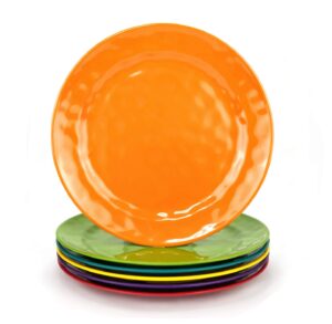 kx-ware melamine plates set of 6, 8-inch 100% melamine salad plates for everyday use, break-resistant and lightweight, multicolor
