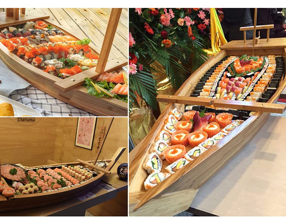 WINIAER Wooden Sushi Boat Serving Tray, 31.5 inch Sushi Plate for Restaurant Plates Commercial, Extra Large Sushi Tray Serving Boat Plate for Restaurantware or Home