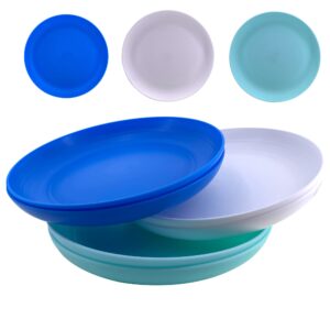 aoyite 8-inch plastic plates reusable, lightweight dinner plate, bpa free, dishwasher safe & microwaveable, dinnerware set of 6 coastal color