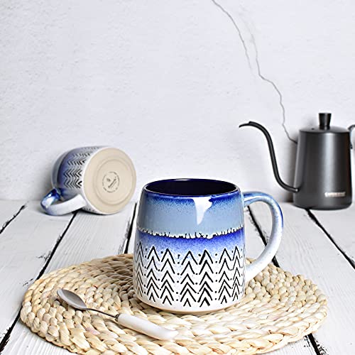 Bosmarlin Large Ceramic Coffee Mug Set of 2, 16 Oz, Blue Big Stoneware Tea Cup for Office and Home, Dishwasher and Microwave Safe (Blue, 2)