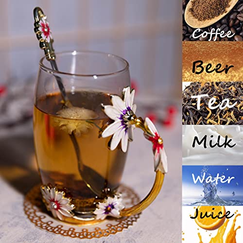 Glass Tea-Cup with Spoon, 12oz Leed-Free Enamel Coffee Mug is for Water Milk Juicer Beer; Tea-Health Cup Gift Women Her Men Birthday Teacher Girl-Friend in Lover Box Tiny Card, 3.5 x 2.5 x 4.8inches