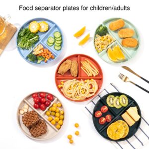 9-Inch Wheat Portion Control Plate, 5-Piece Unbreakable Plastic Adult Portioning Plate, Dishwasher Safe/Reusable, 3 Sections Of Round Kids Separate Plates For Healthy Eating And Weight Loss (Beige)