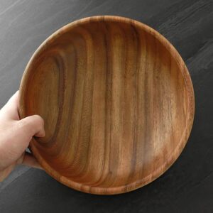 AOOSY Wooden Salad Bowls, Large Acacia Wood Salad Serving Bowl with Serving Tongs, 9.3" D x 2.8" H Round Bowls Set for Mixing Fruits Cereal Pasta
