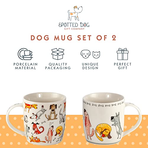 SPOTTED DOG GIFT COMPANY Dog Coffee Mug Set, Cute Mugs 12 oz Ceramic Porcelain China Coffee Tea Cups, Funny Dogs Themed Gifts for Dog Lovers and Animal Lovers Women Men, Set of 2