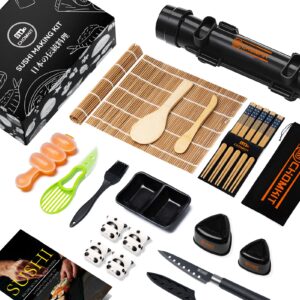chomkit sushi making kit for beginners, 25 in 1 sushi bazooka kit with sushi mat, sushi mold, sushi knife, chopsticks with guide book, deluxe edition diy sushi machine for kids