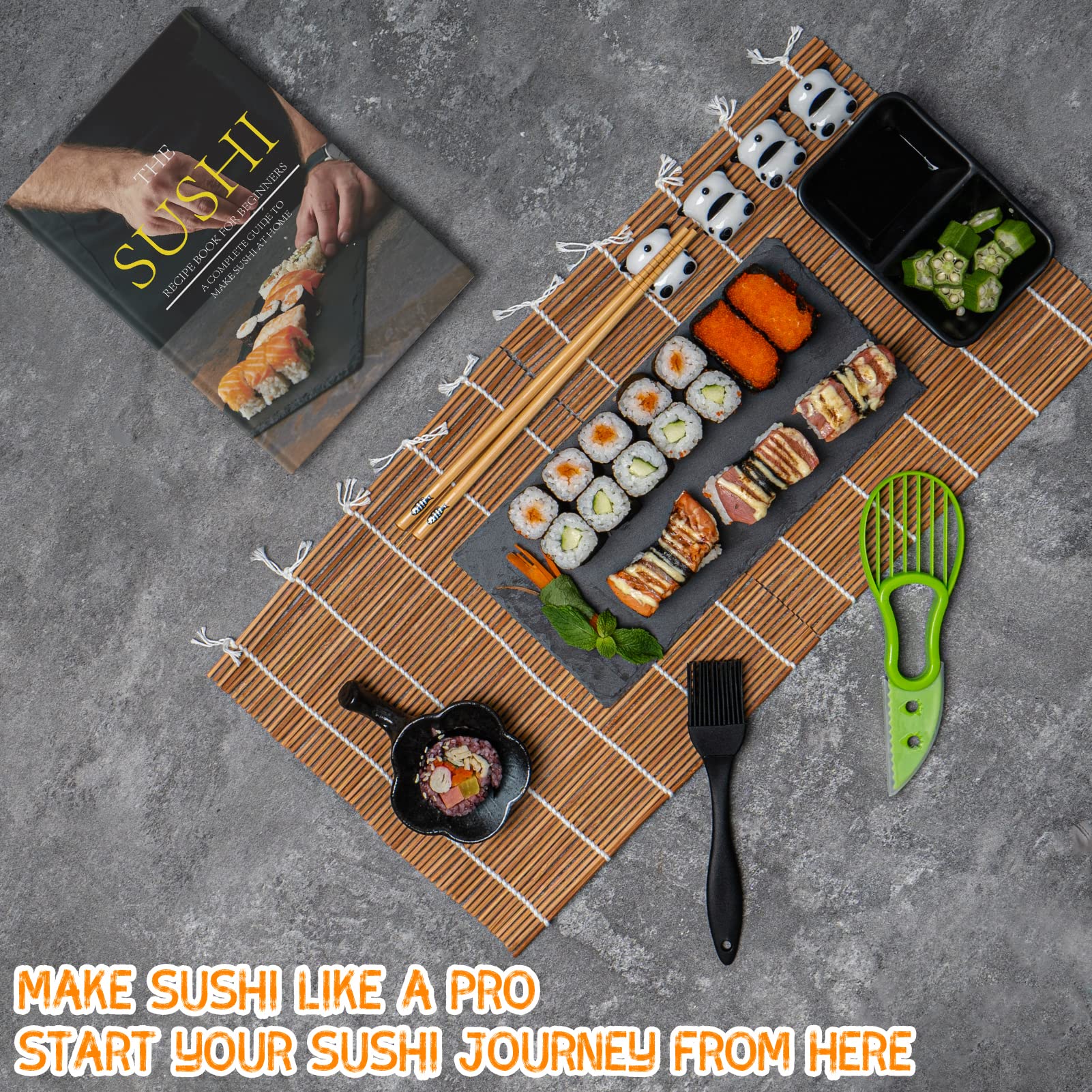 CHOMKIT Sushi Making Kit for Beginners, 25 in 1 Sushi Bazooka Kit with Sushi Mat, Sushi Mold, Sushi Knife, Chopsticks with Guide Book, Deluxe Edition DIY Sushi Machine for Kids