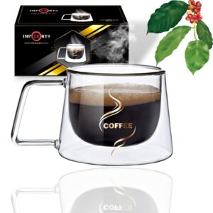 6.7oz. double wall glass coffee mugs. double-walled cappuccino, espresso cups gift set of 2