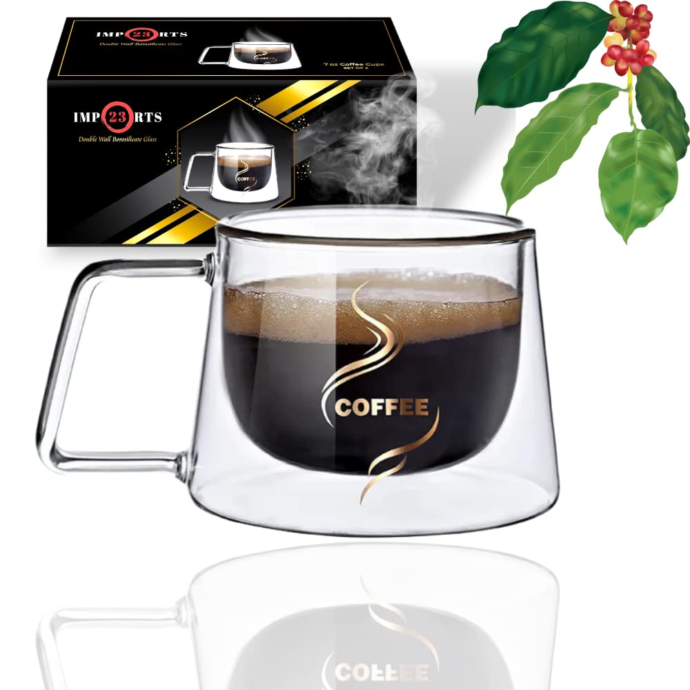 6.7oz. Double Wall Glass Coffee Mugs. Double-Walled Cappuccino, Espresso Cups Gift Set of 2