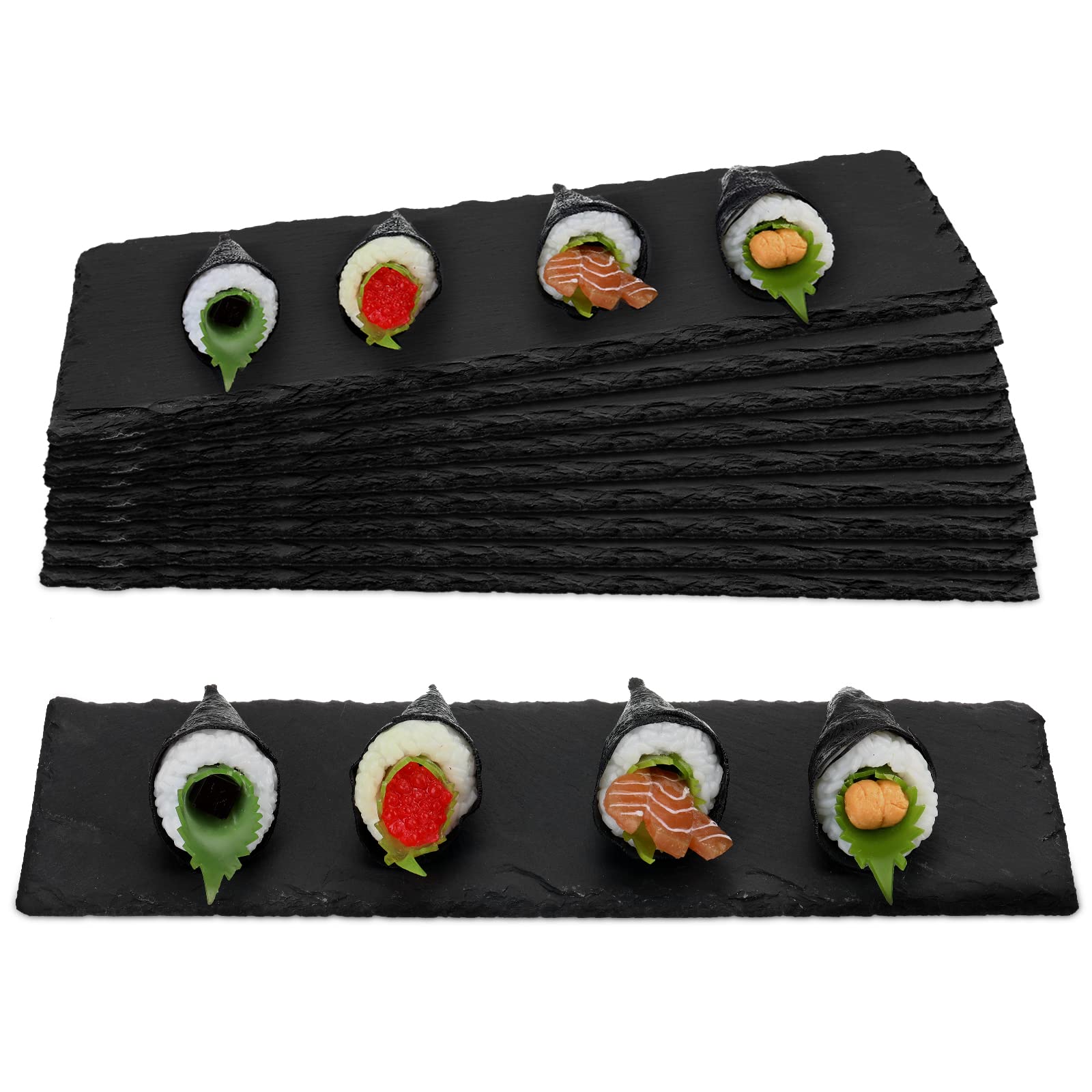 10 Pack Black Slate Charcuterie Board Black Slate Cheese Board Bulk Stone Plates with Natural Edge Slate Plates for Dried Fruit Dessert Appetizer Cake Fruit Meat Kitchen Dining Party (12 x 4 Inch)