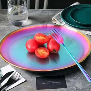 JYJFGSFA Rainbow Stainless Steel Dinner Plates Set with Fork, Set of 8, Colorful Metal Dessert Salad Plates for Eating Dinner Camping, Unbreakable and Reusable Kids Platter Indian Dishwasher Safe