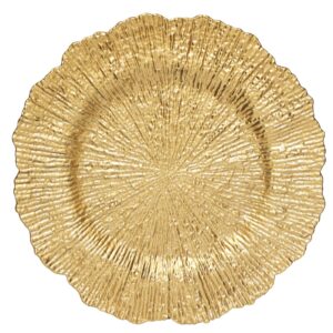 spsyrine gold reef charger plates, 13" table chargers for dinner plate, set of 6 elegant plastic chargers bulk wedding, tabletop decor for party, events, holidays.