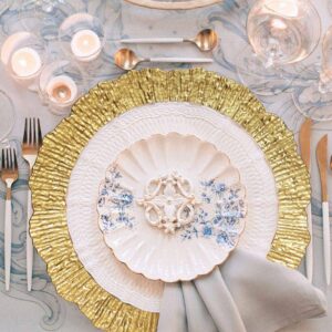 Spsyrine Gold Reef Charger Plates, 13" Table Chargers for Dinner Plate, Set of 6 Elegant Plastic Chargers Bulk Wedding, Tabletop Decor for Party, Events, Holidays.