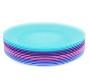 koxin-karlu 10-inch plastic dinner plates reusable plates picnic plates | set of 12 in coastal colors