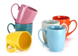 miware 13 ounce porcelain mugs, set of 6, tea and coffee mug set, multicolor (multicolor, 13oz)