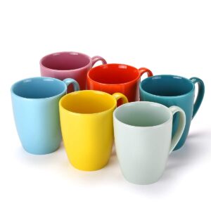 MIWARE 13 Ounce Porcelain Mugs, Set of 6, Tea and Coffee Mug Set, Multicolor (Multicolor, 13OZ)