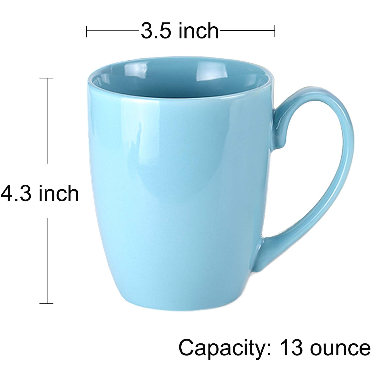 MIWARE 13 Ounce Porcelain Mugs, Set of 6, Tea and Coffee Mug Set, Multicolor (Multicolor, 13OZ)