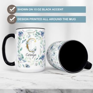 The Foxy Mug Personalized Pansy Monogram Name Coffee Mug | Beautiful Floral Initial Custom Ceramic Cup Microwave Dishwasher Safe
