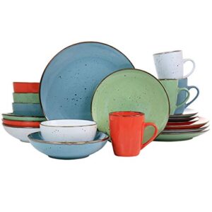 elama mix and match multi colored assorted dinnerware set, 20 piece, multicolor