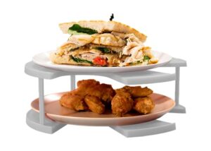 doublewave 2-in-1, 2-tiered sturdy microwave plate stacker and food display heats two dinner plates at once. no wilting, bpa and melamine free is like adding an extra shelf to your microwave (neutral)