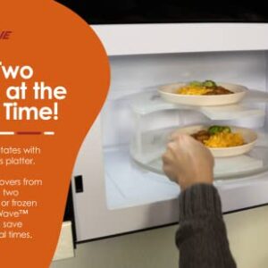 DoubleWave 2-in-1, 2-Tiered Sturdy Microwave Plate Stacker and Food Display Heats Two Dinner Plates at Once. No Wilting, BPA and Melamine Free is Like Adding an Extra Shelf to Your Microwave (Neutral)