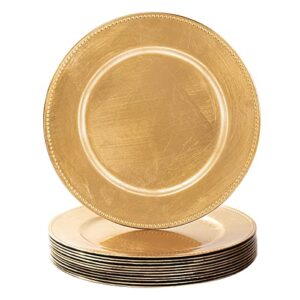 MAONAME Gold Charger Plates Set of 12, Foil 13" Plate Chargers with Beaded, Plastic Round Chargers for Dinner Plates, Table Setting