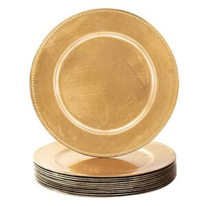 maoname gold charger plates set of 12, foil 13" plate chargers with beaded, plastic round chargers for dinner plates, table setting