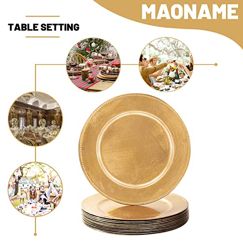 MAONAME Gold Charger Plates Set of 12, Foil 13" Plate Chargers with Beaded, Plastic Round Chargers for Dinner Plates, Table Setting