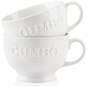 buyajuju jumbo soup mugs, soup bowls with handle, 26 ounce ceramic coffee and cereal mugs, set of 2, white