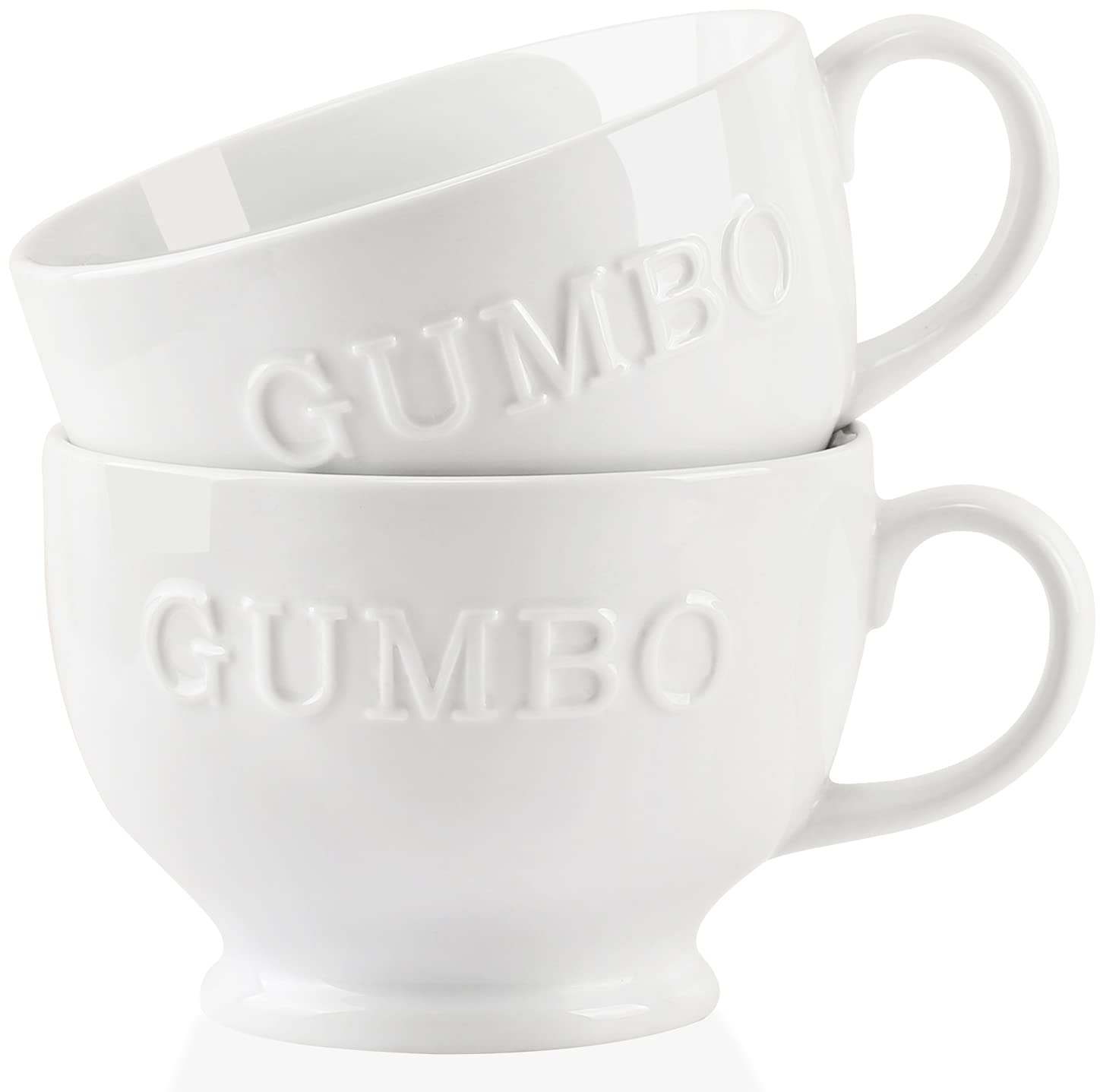 Buyajuju Jumbo Soup Mugs, Soup Bowls with Handle, 26 Ounce Ceramic Coffee and Cereal Mugs, Set of 2, White