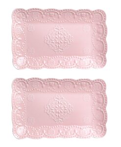 jusalpha® fine china rectangle embossed lace plate (12 inches, pink, 2 set)