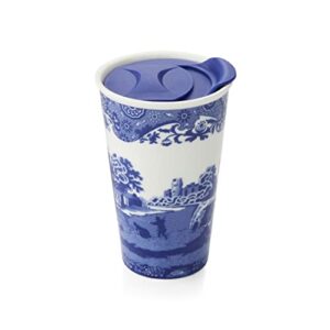 spode blue italian travel mug | made of porcelain | travel tumbler for coffee and tea | hot water cup | dishwasher and microwave safe (8 oz)