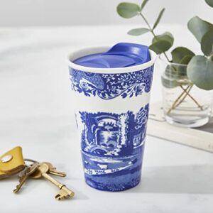 Spode Blue Italian Travel Mug | Made of Porcelain | Travel Tumbler for Coffee and Tea | Hot Water Cup | Dishwasher and Microwave Safe (8 oz)