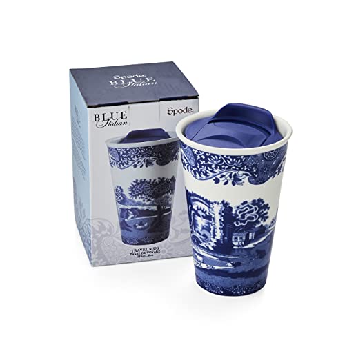 Spode Blue Italian Travel Mug | Made of Porcelain | Travel Tumbler for Coffee and Tea | Hot Water Cup | Dishwasher and Microwave Safe (8 oz)