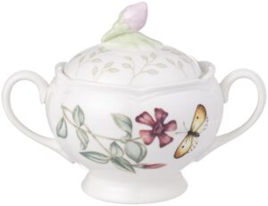 lenox butterfly meadow double handled sugar bowl with lid, white -, 1 count (pack of 1)
