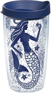 tervis 1199002 vintage mermaid collage tumbler with wrap and navy lid 16oz, clear