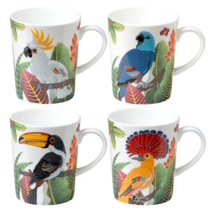 grace teaware bone china coffee tea mugs 12-ounce, assorted set of 4 (birds of paradise)