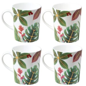 Grace Teaware Bone China Coffee Tea Mugs 12-Ounce, Assorted Set of 4 (Birds of Paradise)